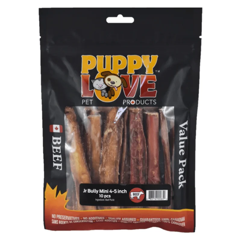 Natural Dog Chews - Jr Bully Stick, Mini 4-5" Value Pack, 10 pc